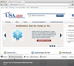 MyGov Discovery Bar shown seamlessly integrating on USA.gov